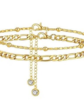 Stunning 18K Gold Multi-Layer Chain Bracelet with White Lab Sapphire Stones Acce